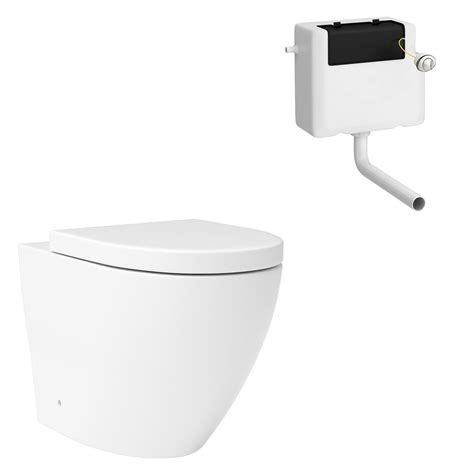 Round Btw Rimless Toilet Pan Soft Close Seat Concealed Cistern Back