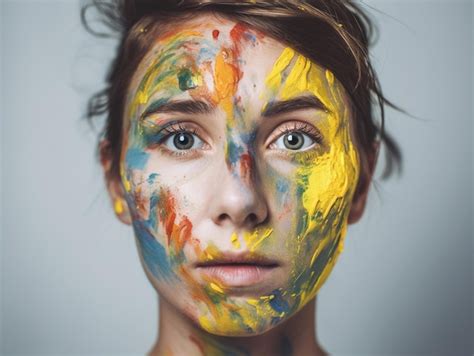 Una Mujer Con La Cara Pintada Con Pintura En La Cara Imagen Premium