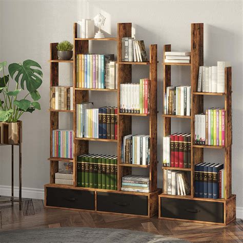 Rolanstar Bookshelf With Drawer Free Standing Tree Bookcase