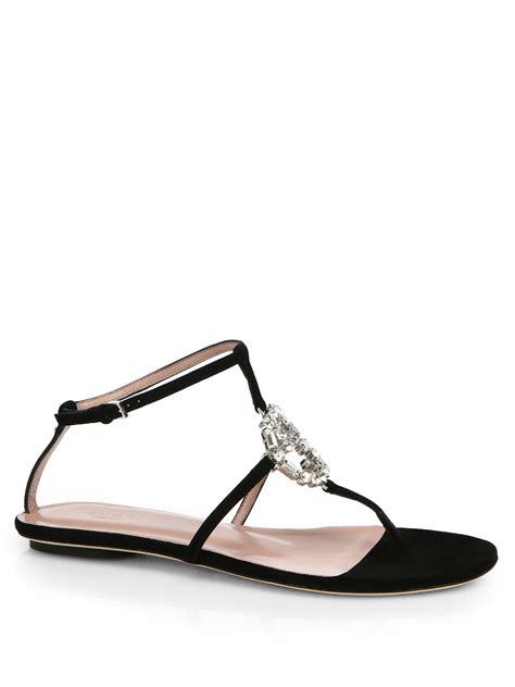 Lyst Gucci GG Crystal Leather And Suede Sandals In Black