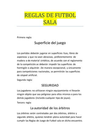 Reglas de futbol sala Cristian 5ºB PDF Descarga Gratuita