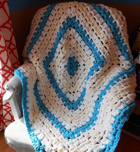 Crochet From The Middle Baby Blanket Blue White Cream Velvety Soft