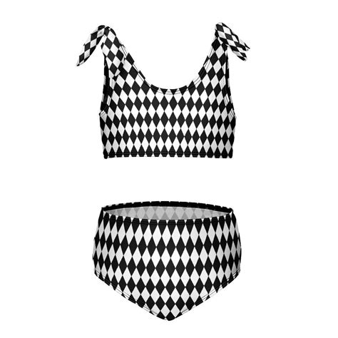 Black And White Harlequin Girl S Piece Bikini Set Beach Sport Swimsuit Swimwear Y Cm