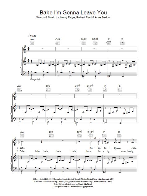 Babe I M Gonna Leave You By Led Zeppelin Sheet Music For Piano Vocal Guitar Chords At Sheet