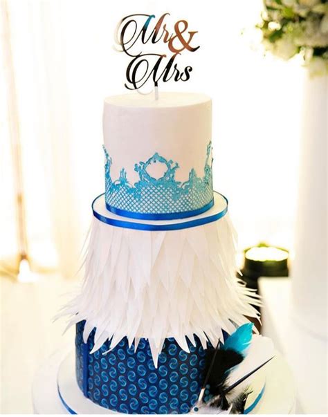 Clipkulture 3 Tier Blue And White Shweshwe Traditional Wedding Cake