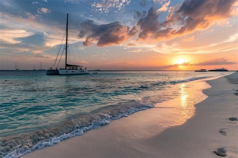 Premium Photo Sunset At Eagle Beach In Aruba In The Caribbean With