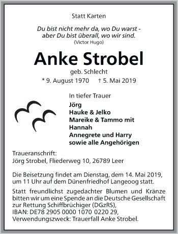 Traueranzeigen Von Anke Strobel Nordwest Trauer De