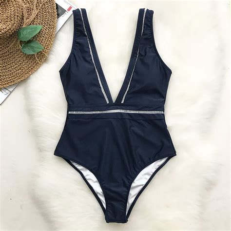 Aliexpress Buy CUPSHE Tranquil Cove V Neck One Piece Swimsuit Bikini Set Deep V Neck