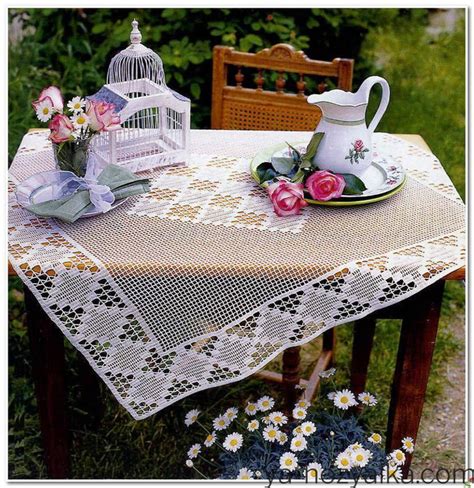 Скатерть крючком на квадратный стол схемы и описание - 81 фото