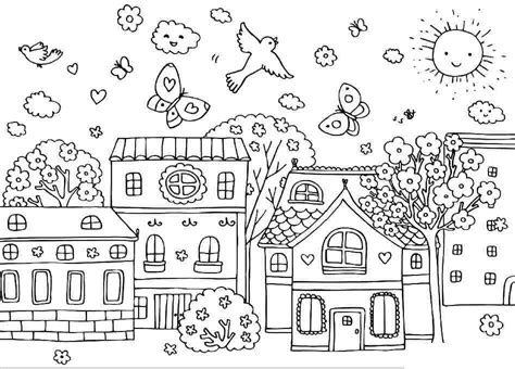 Раскраска. Раскраски природа весна в городе, весенняя раскраска Город