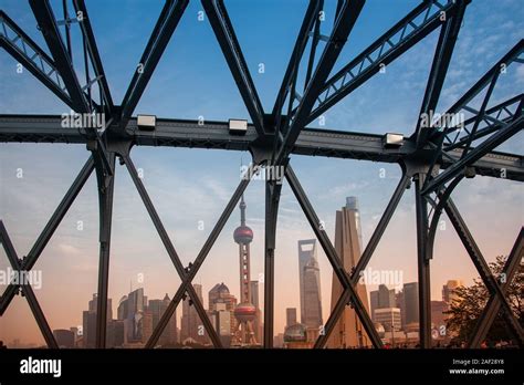 Shanghai China November 2019 View To The Iconic Pudong Skyline From