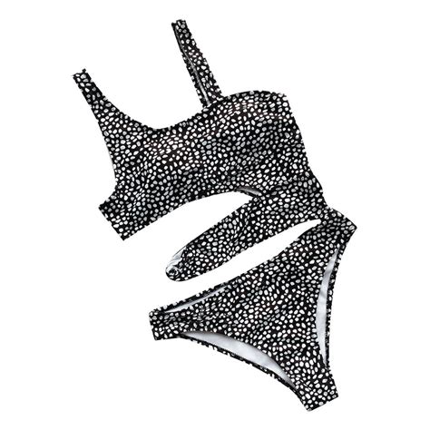 Mchoice Women Bikinis One Piece Swimwear Leopard Print Hollow Swimsuit Push Up Bikini On