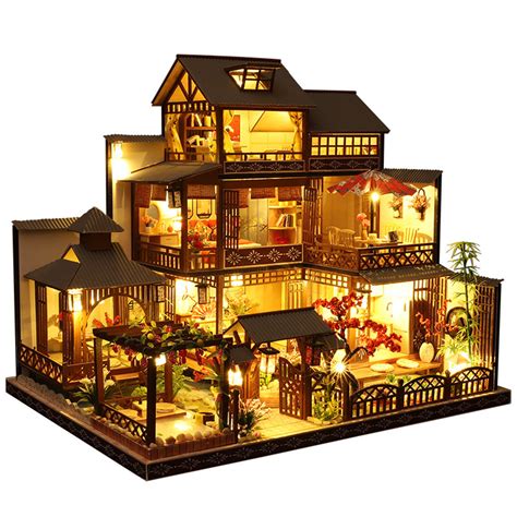 Wooden DIY Japanese Villa Doll House Miniature Kits Handmade Assemble ...