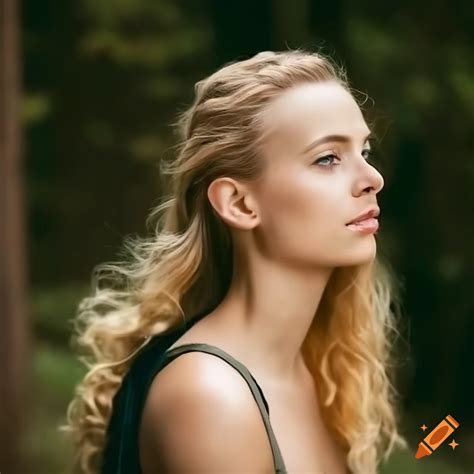 Beautiful Young Woman With Blonde Hair Hiking On Craiyon