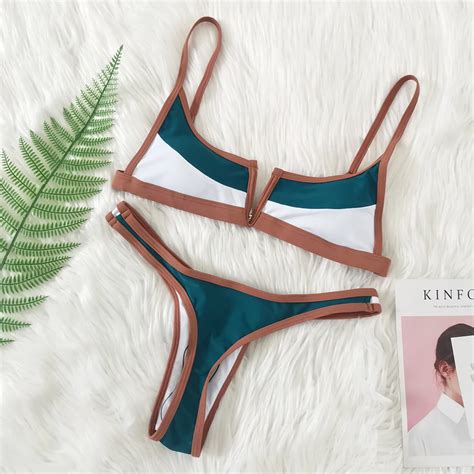 Bikini brasileño con Tanga para mujer bañador Sexy con barra en V de XS XL traje de baño
