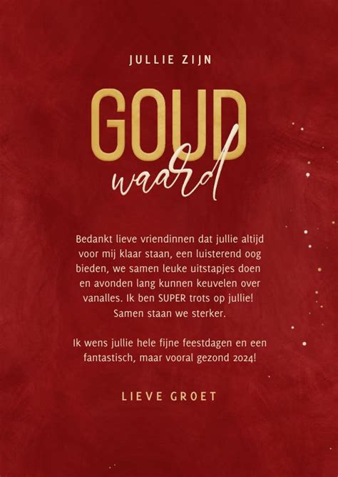 Kerstkaart Jullie Zijn Goud Waard Met Hart Van Goud