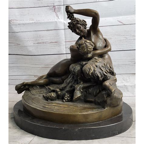 Fleur De Lis Living Dionysus Bacchus Faun Seducing Nude Nymph Bronze Sculpture Statue Original