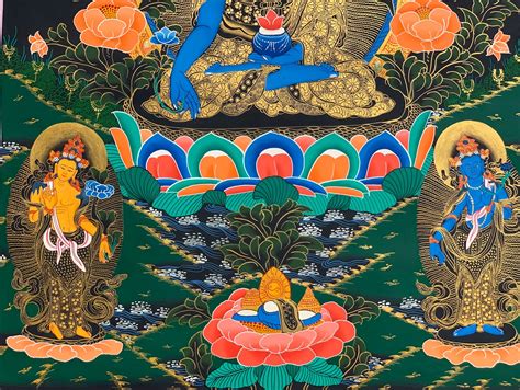 Hand Painted Blue Medicine Buddha Tibetan Thangka Thanka Etsy