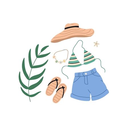 Accesorios De Ropa De Vacaciones De Verano Mujeres Bikini Shorts Sombrero Y Pantuflas Para Mar Y