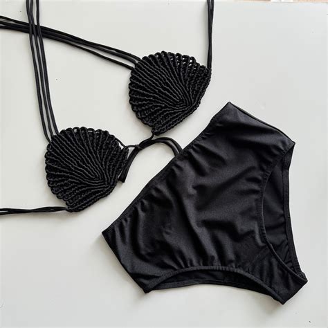 Shell Shaped Bikini With Fishnet Sarong Macrame Beach Set Etsy