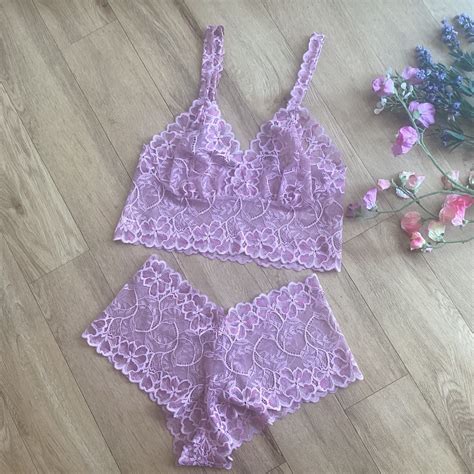 Vintage Rose Pink Lingerie Set Bralette And Thong Brief Set Romantic Underwear Made To Order