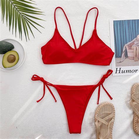 Push Up Bikini Sexy Bikini Set Red Women Swimwear Thong Swimsuit Female Micro Biquini Bandage