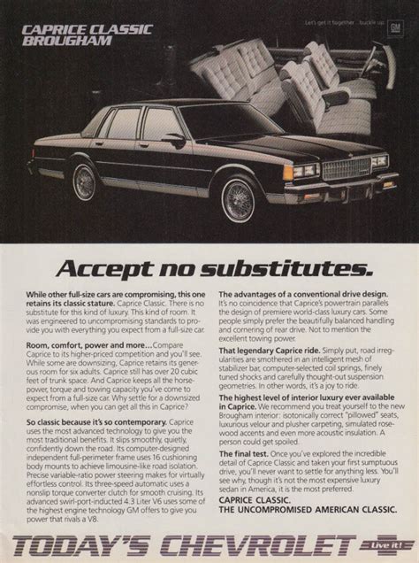 Accept No Substitutes Chevrolet Caprice Classic Brougham Ad 1986 Sig