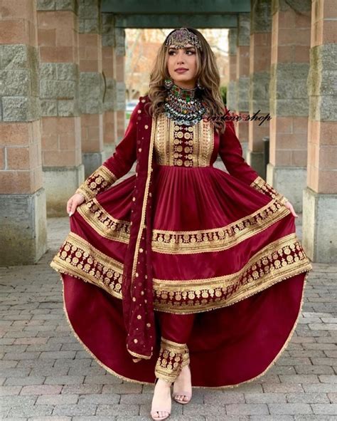 Afghan Kuchi Handmade Traditional Red Dress With Golden Etsy