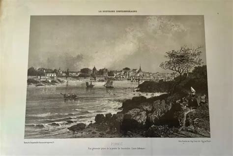 ANCIENNE GRAVURE FIN XIXe PORNIC Vue Générale depuis la pointe de