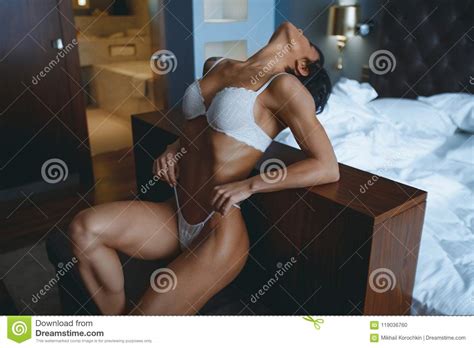 Beautiful Sensual Woman In Lingerie In Bedroom Stock Photo Image Of Person Human 119036760