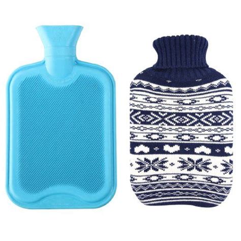 Premium Classic Rubber Hot Water Bottle W Cute Knit Cover Liter Blue Blue Snowflake Blue
