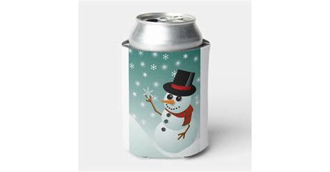 Christmas snowman, snow and snowflakes can cooler | Zazzle