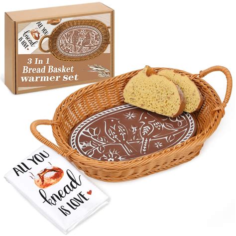 Bread Warmer Basket with Stone, Bread Basket for Serving, Tortilla