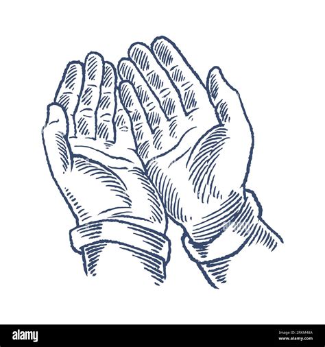 Hand Drawn Praying Hands A Human Prays Holding A Rosary In His Hands Isolated On White