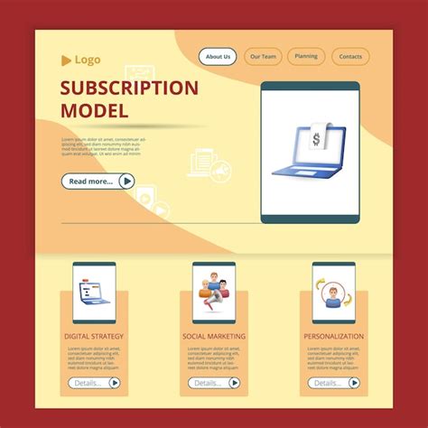 Modelo de suscripción plantilla de sitio web de página de destino plana