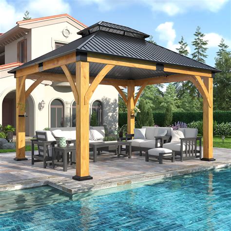 COVERONICS Outdoor Spruce Wood Gazebo with Galvanized Steel Hardtop