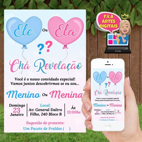 Convite Ch Revela O Cora O Rosa E Azul Elo