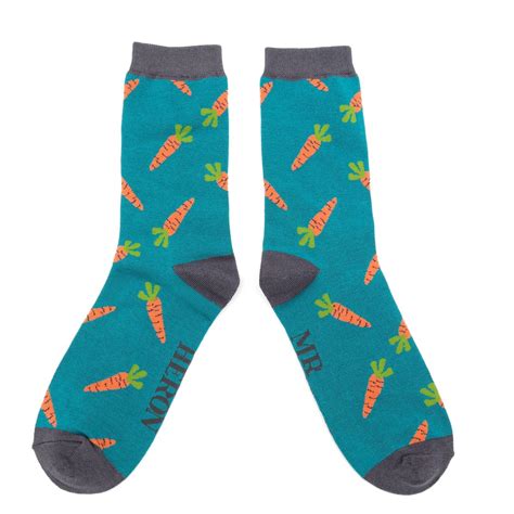 Mr Heron Teal Bamboo Socks With Carrots Design Lusciousscarves