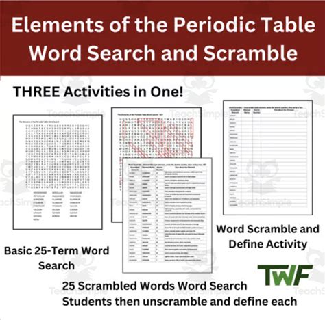 The Elements Of The Periodic Table Word Search And Scramble Activity By