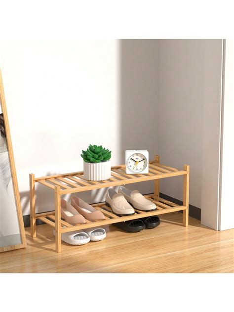 Natural Bamboo Shoe Rack Stackable Storage Shelf With Multi Function