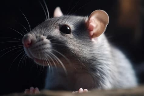 Premium Ai Image Cute Grey Rat Closeup