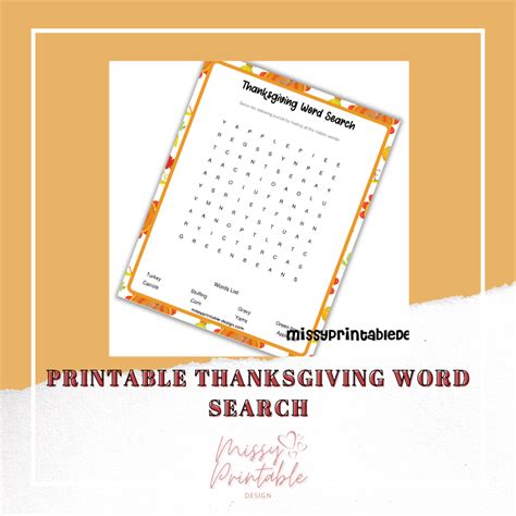 Printable Thanksgiving Word Search Missyprintabledesign