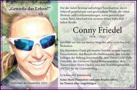 Traueranzeigen Von Conny Friedel Abschied Nehmen De