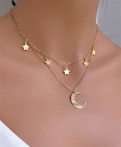 Moon And Star Necklace Gold Fill Layered Neckalce Set Star Etsy