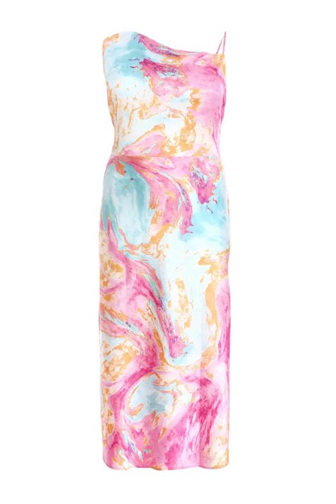 Curve Pink Marble Print Satin Midaxi Dress Quiz Clothing