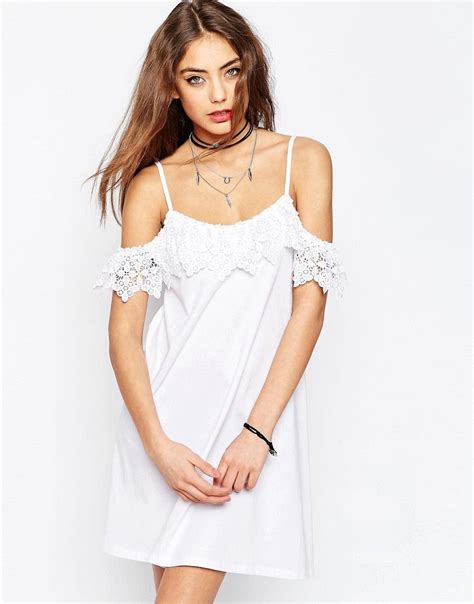 Asos Cold Shoulder Lace Trim Sundress At Lace Trim Dress Cutout Shoulder Dress Maxi