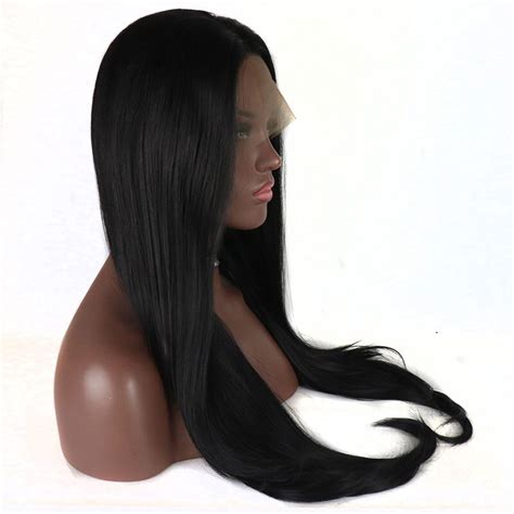 Bombshell sort naturligt glat hår syntetisk blonde Vicedeal