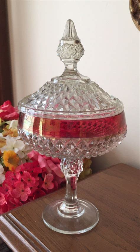 Vintage Pedestal Candy Dish With Ornate Lid Features Etsy Candy