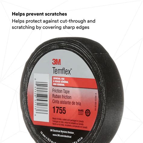 3M Temflex Cotton Friction Tape 1755 3 4 In X 60 Ft Black 20 Rolls Case