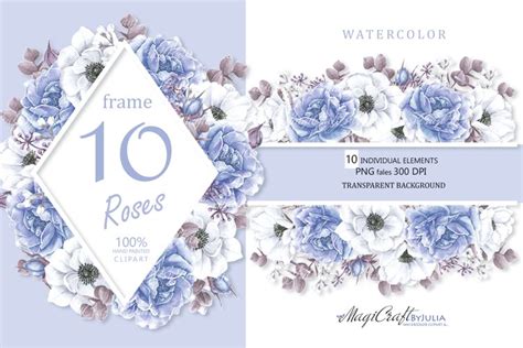 Dusty Blue Roses Wreaths Clipart Frames Blue Flowers